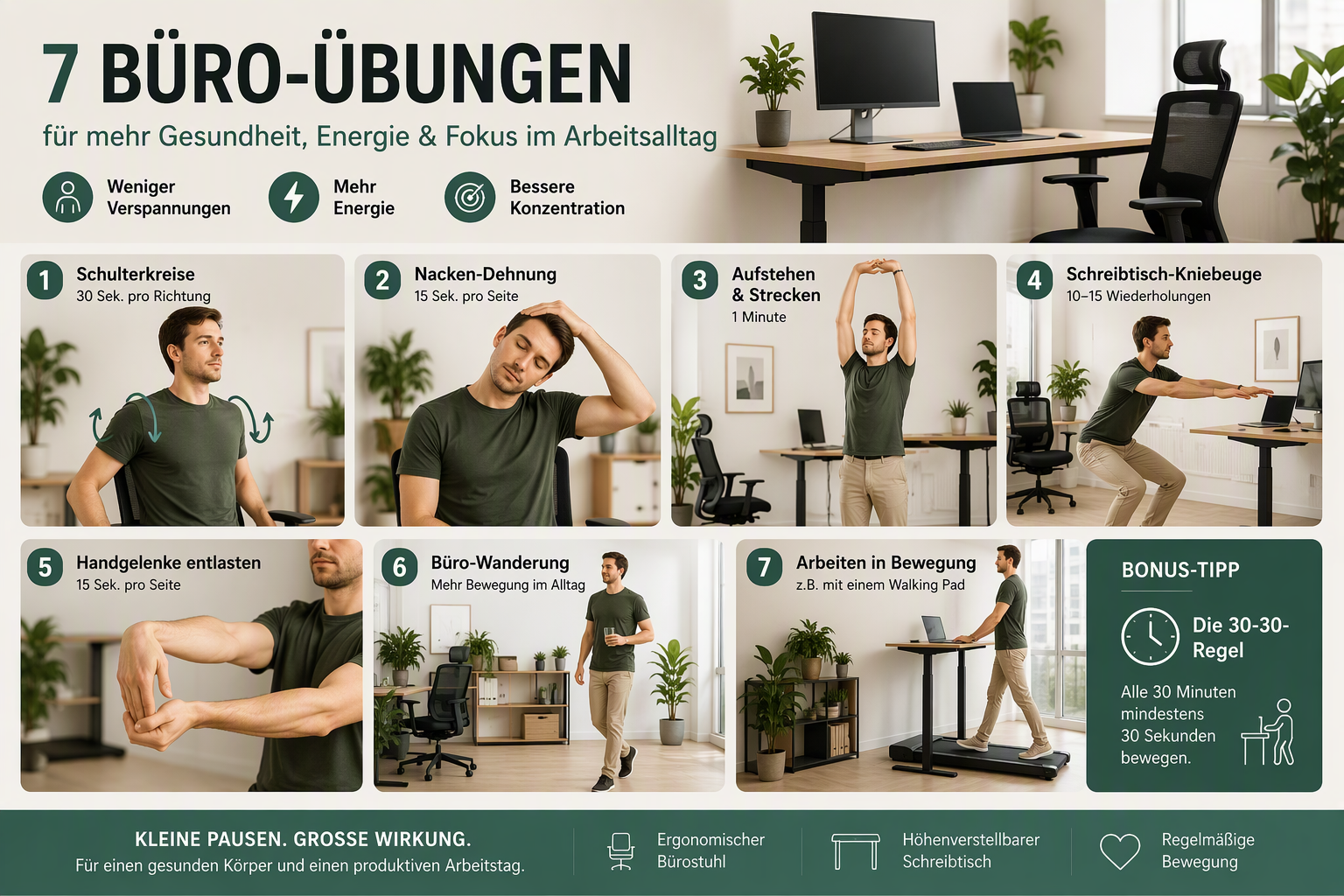 7 einfache Büro-Übungen für einen gesunden Rücken und mehr Wohlbefinden